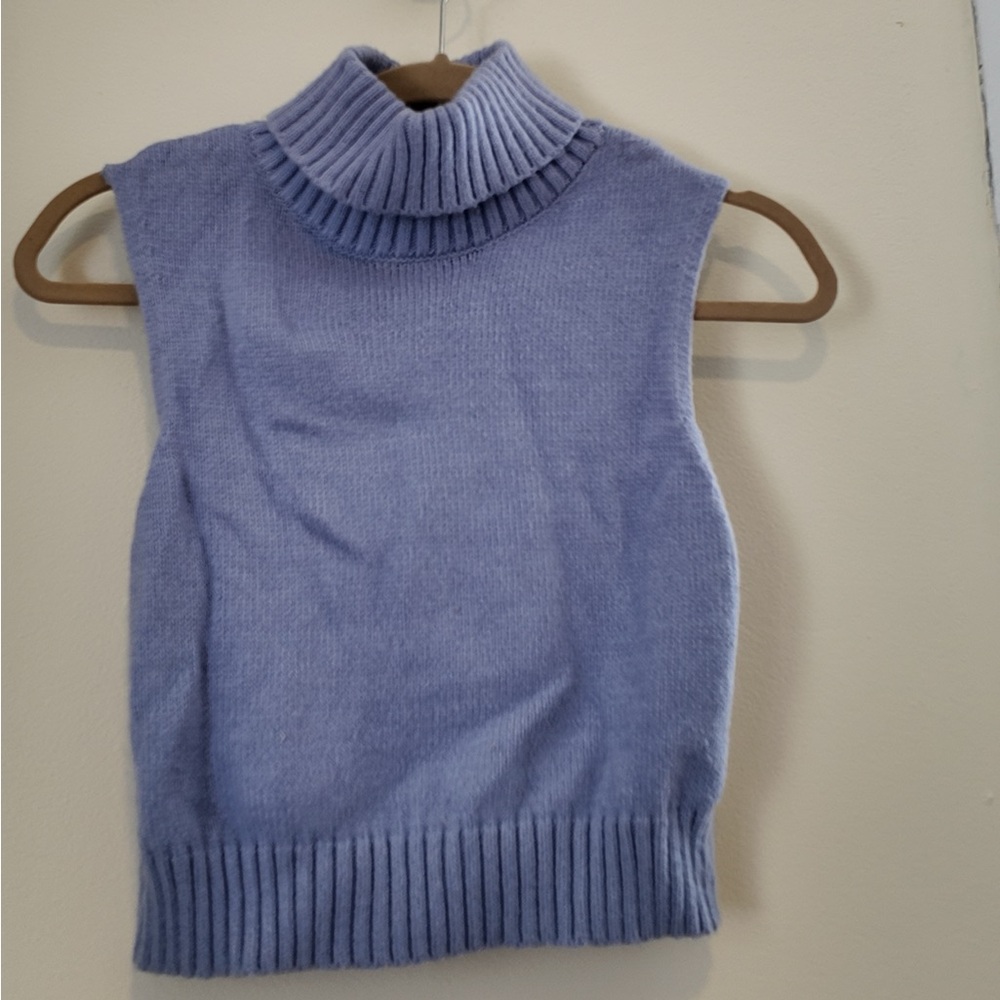 Garage Blue Cropped Turtleneck Sweater Vest Knit Sleeveless Y2K Layering Ribbed